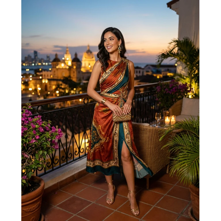 Gemma Deeks Style Guide: Cocktail Attire dinner outfit in Colombia Summer 2026