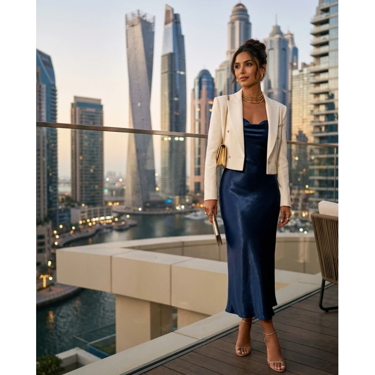 Gemma Deeks Style Guide: Cocktail Attire dinner outfit in Dubai Summer 2026