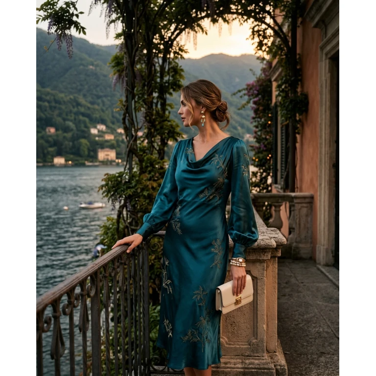 Gemma Deeks Style Guide: Cocktail Attire dinner outfit in Lake Como Summer 2026