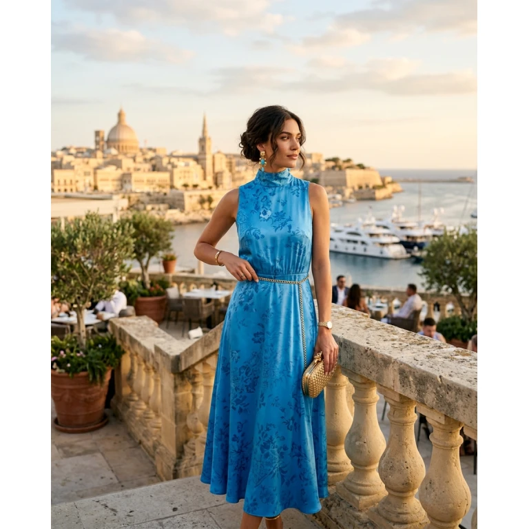 Gemma Deeks Style Guide: Cocktail Attire dinner outfit in Malta Summer 2026