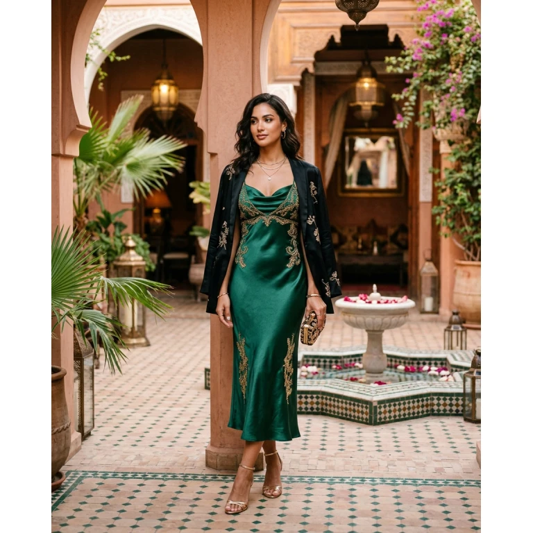 Gemma Deeks Style Guide: Cocktail Attire dinner outfit in Marrakech Summer 2026
