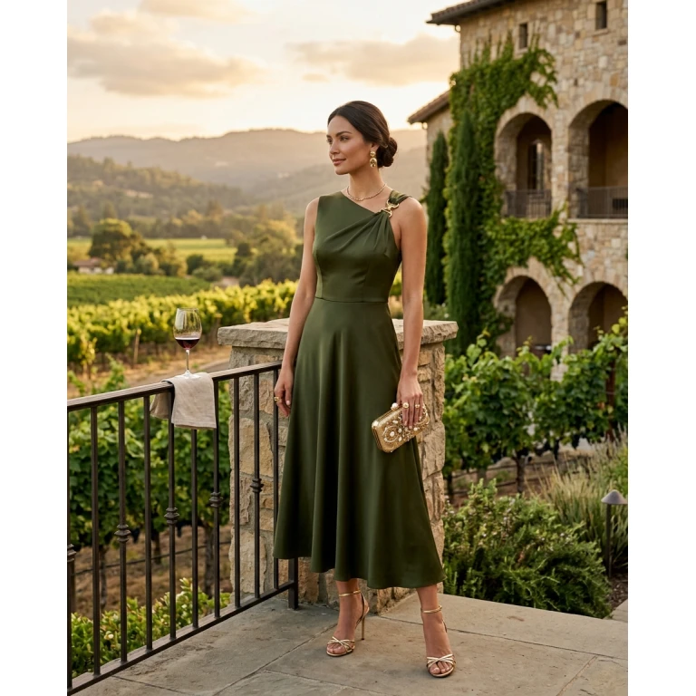Gemma Deeks Style Guide: Cocktail Attire dinner outfit in Napa Valley Summer 2026