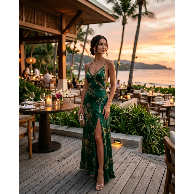 Gemma Deeks Style Guide: Cocktail Attire dinner outfit in Phuket Summer 2026
