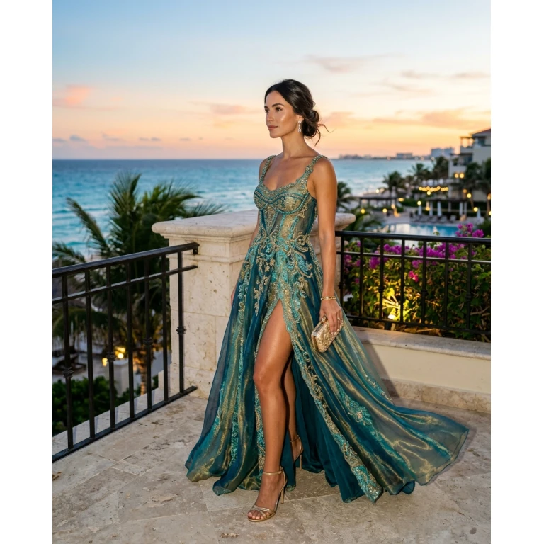 Gemma Deeks Style Guide: Cocktail Attire gala gown in Cancun Summer 2026
