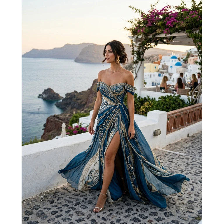 Gemma Deeks Style Guide: Cocktail Attire gala gown in Greece Summer 2026