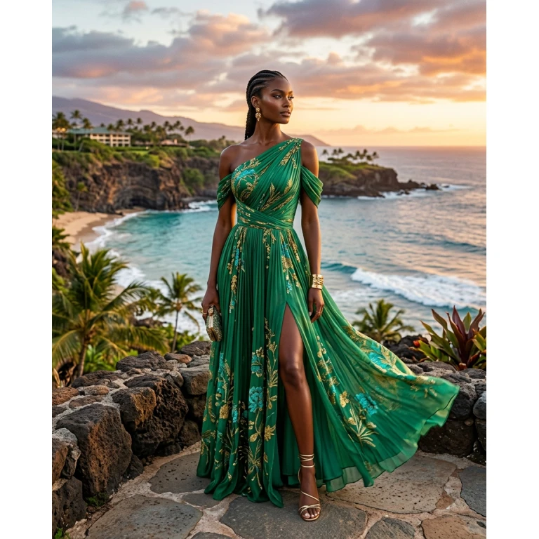 Gemma Deeks Style Guide: Cocktail Attire gala gown in Hawaii Summer 2026