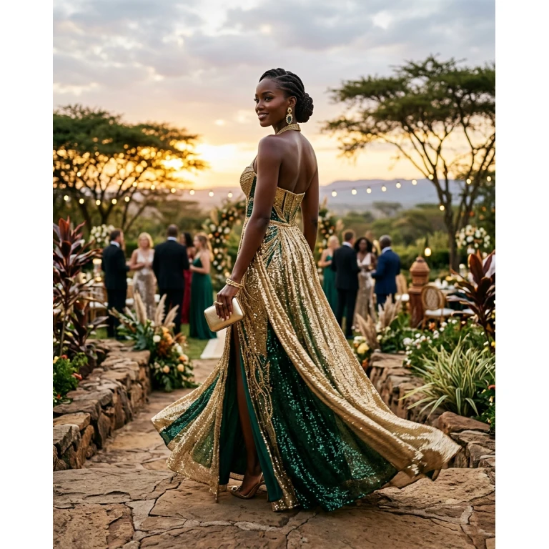 Gemma Deeks Style Guide: Cocktail Attire gala gown in Kenya Summer 2026