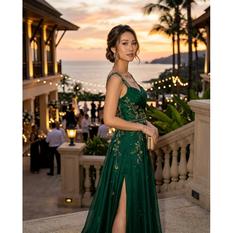 Gemma Deeks Style Guide: Cocktail Attire gala gown in Phuket Summer 2026