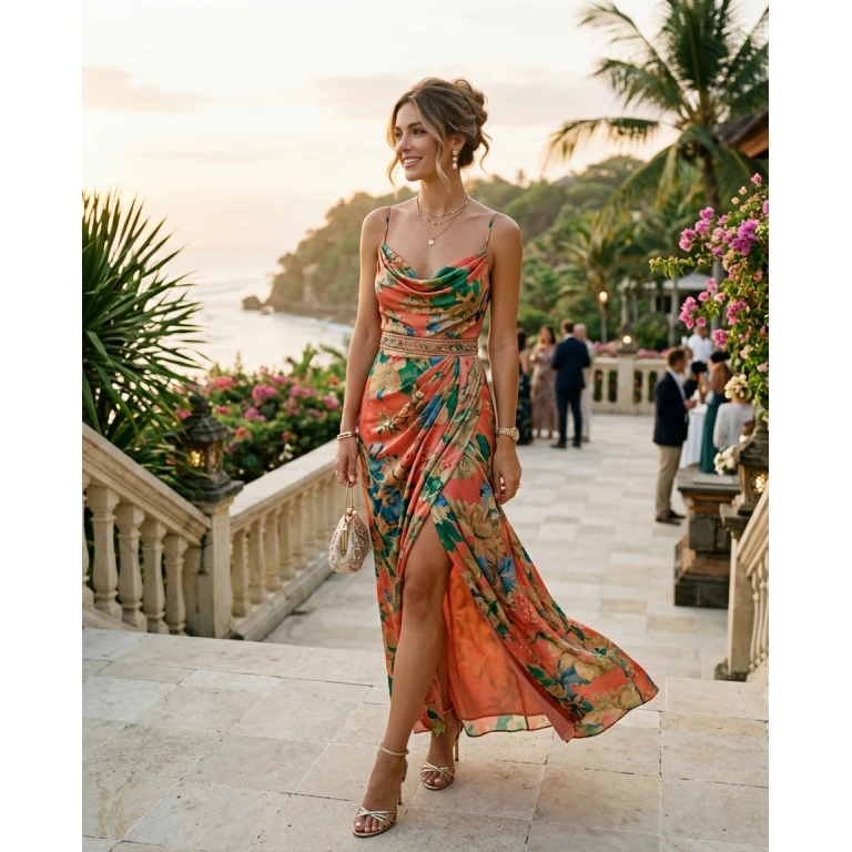 Gemma Deeks Style Guide: Cocktail Attire wedding guest dress in Bali Summer 2026