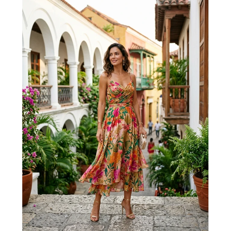 Gemma Deeks Style Guide: Cocktail Attire wedding guest dress in Colombia Summer 2026