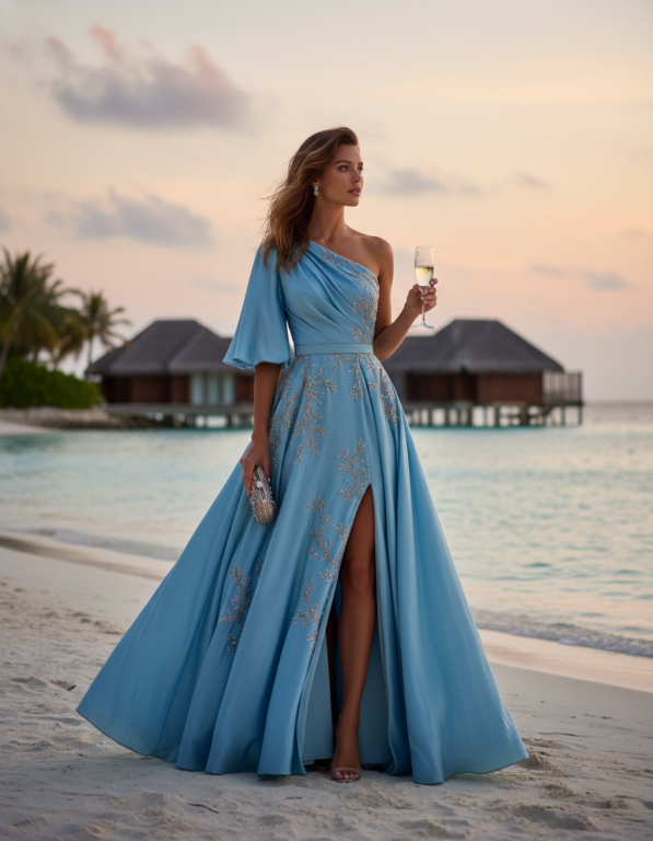 Gemma Deeks Style Guide: Cocktail Attire wedding guest dress in Maldives Summer 2026