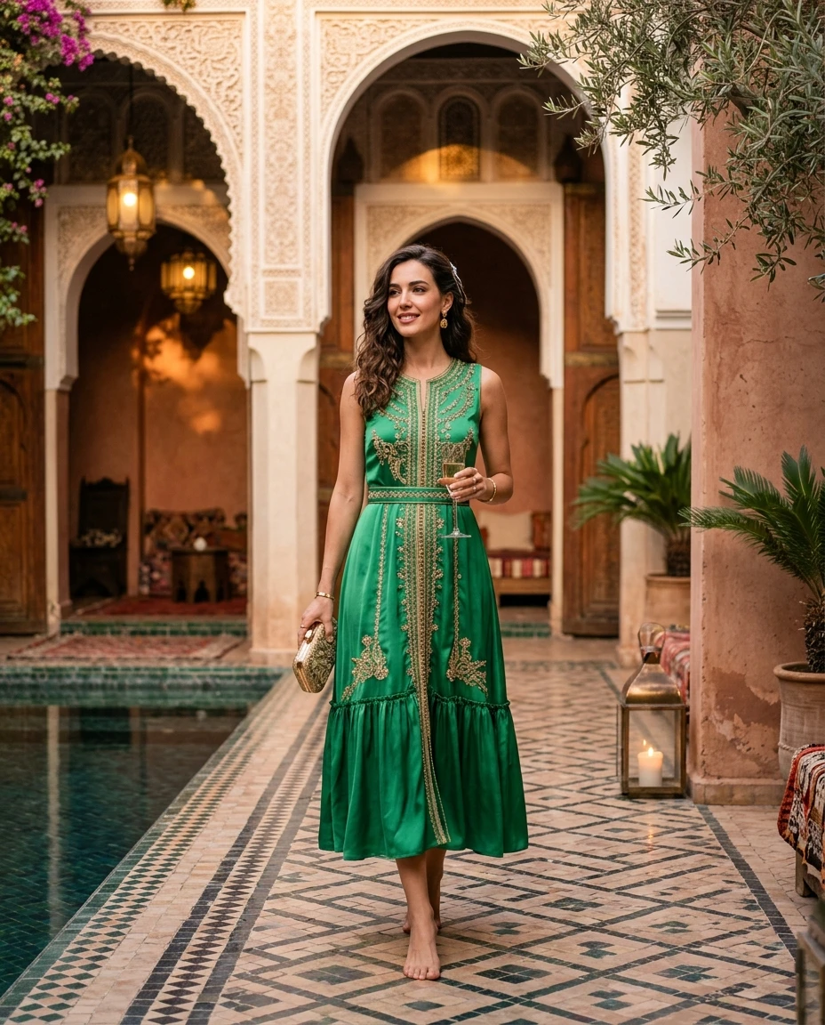 Gemma Deeks Style Guide: Cocktail Attire wedding guest dress in Marrakech Summer 2026