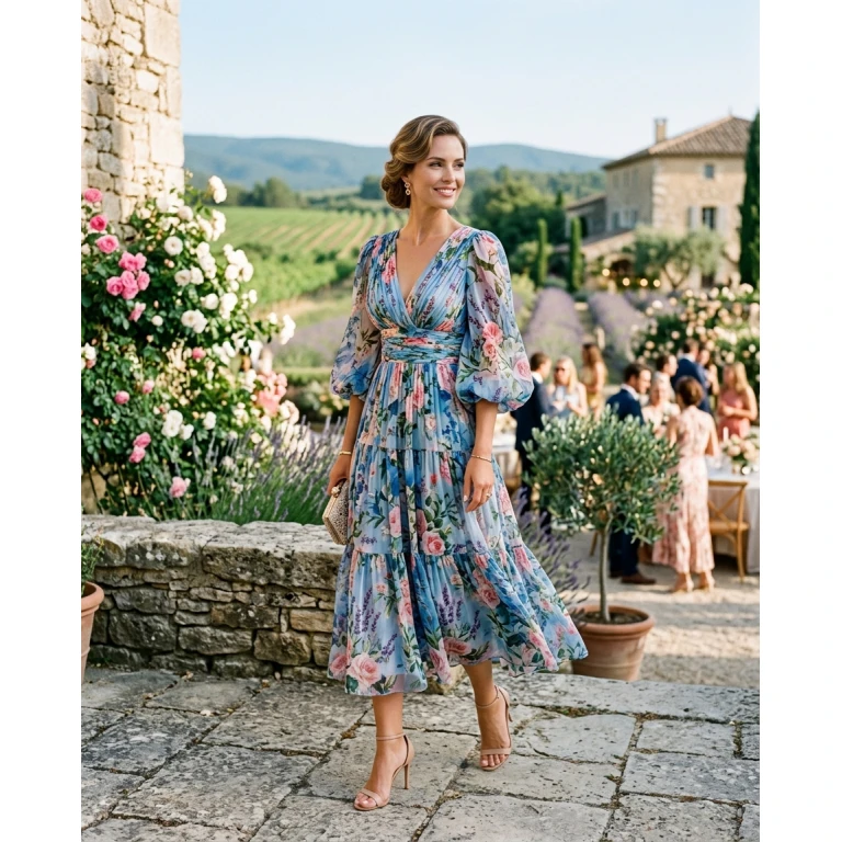 Gemma Deeks Style Guide: Cocktail Attire wedding guest dress in Provence France Summer 2026