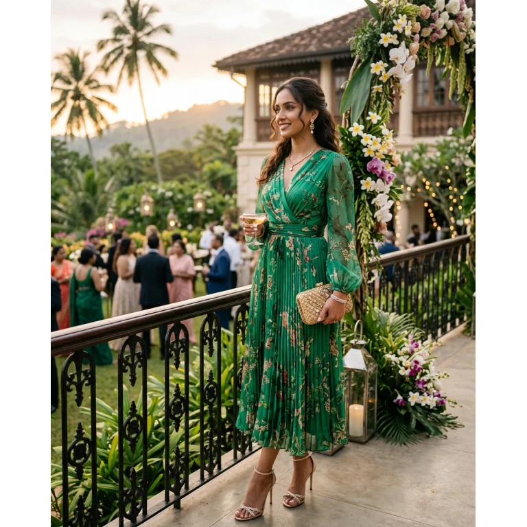 Gemma Deeks Style Guide: Cocktail Attire wedding guest dress in Sri Lanka Summer 2026