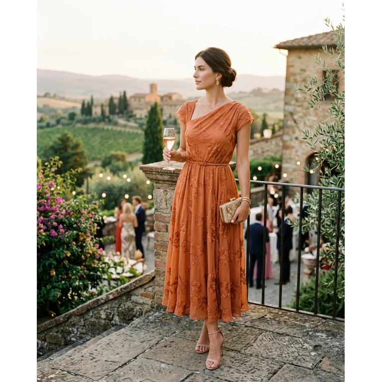 Gemma Deeks Style Guide: Cocktail Attire wedding guest dress in Tuscany Summer 2026
