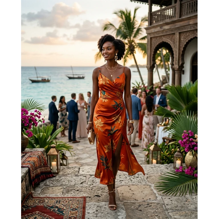 Gemma Deeks Style Guide: Cocktail Attire wedding guest dress in Zanzibar Summer 2026