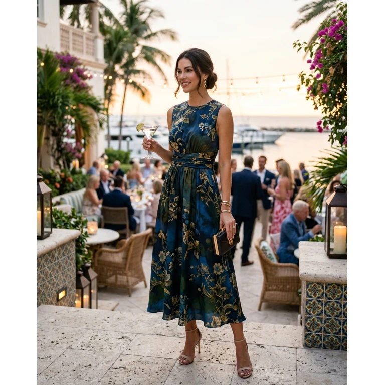 Gemma Deeks Style Guide: Cocktail dinner outfit in Florida Summer 2026