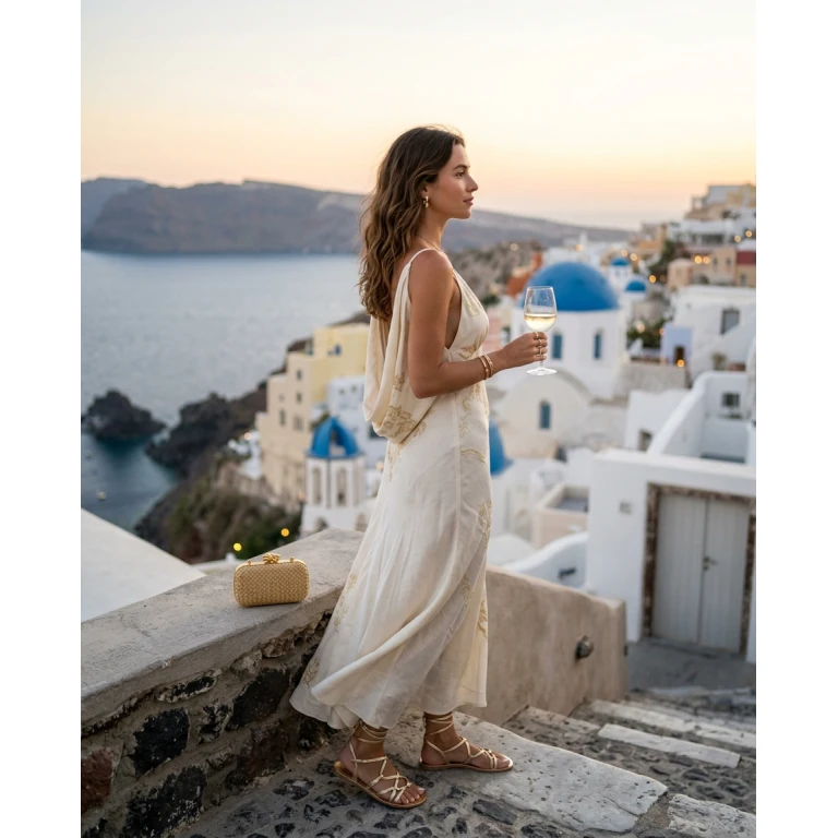 Gemma Deeks Style Guide: Cocktail dinner outfit in Greece Summer 2026