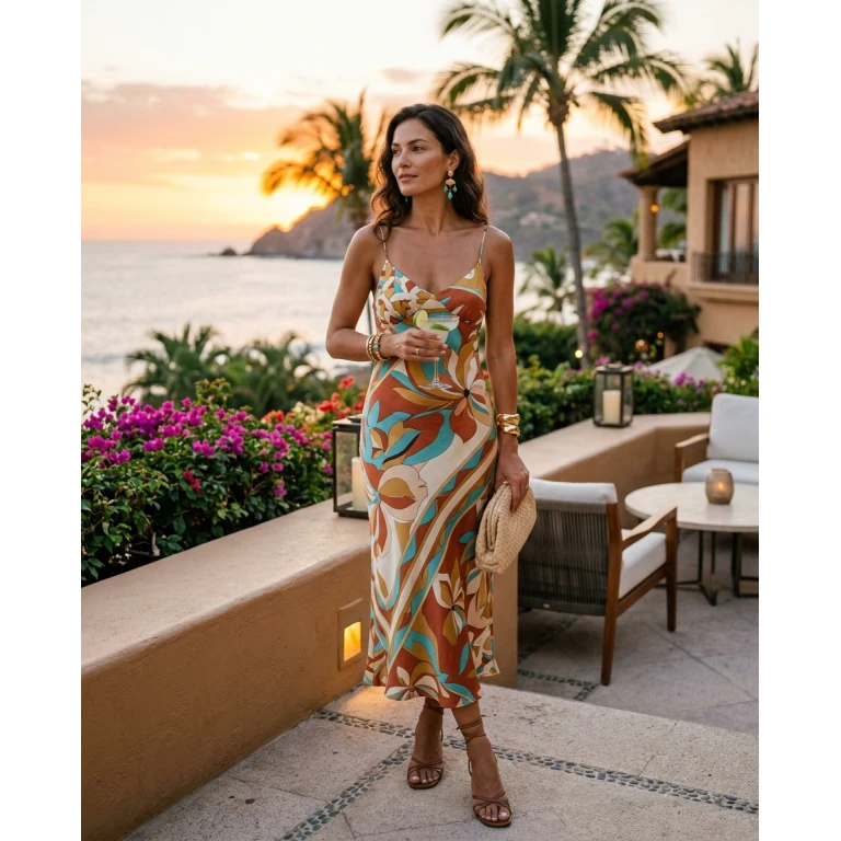 Gemma Deeks Style Guide: Cocktail dinner outfit in Mexico Summer 2026