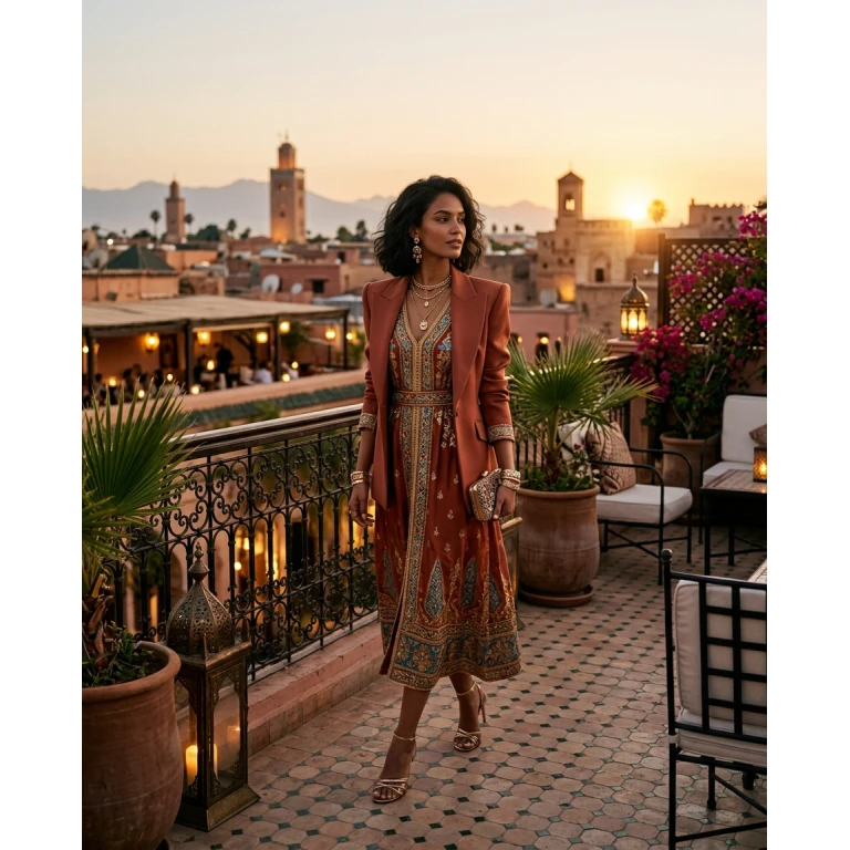 Gemma Deeks Style Guide: Cocktail dinner outfit in Moroco Summer 2026