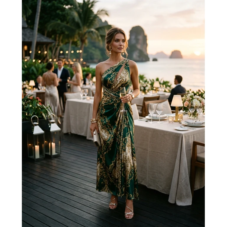 Gemma Deeks Style Guide: Cocktail dinner outfit in Phuket Summer 2026