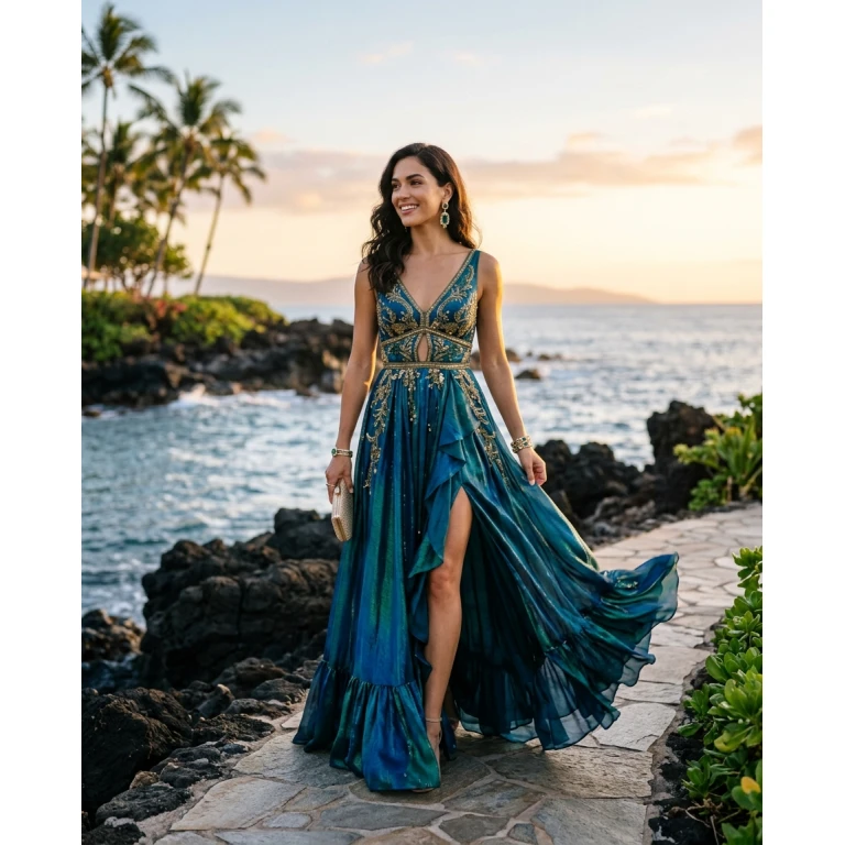 Gemma Deeks Style Guide: Cocktail gala gown in Hawaii Summer 2026