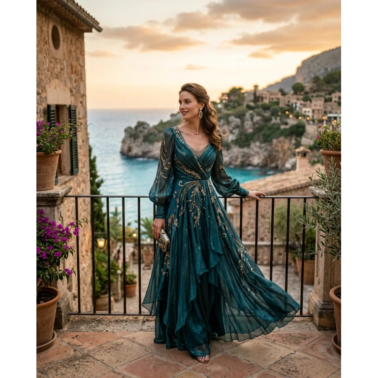 Gemma Deeks Style Guide: Cocktail gala gown in Majorca Summer 2026