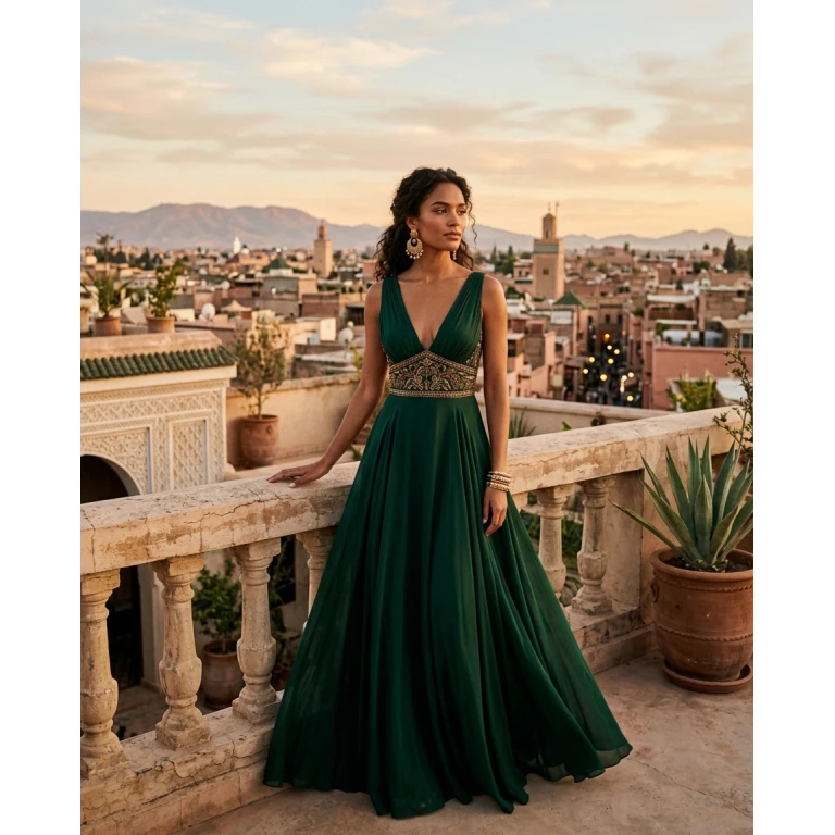 Gemma Deeks Style Guide: Cocktail gala gown in Marrakech Summer 2026