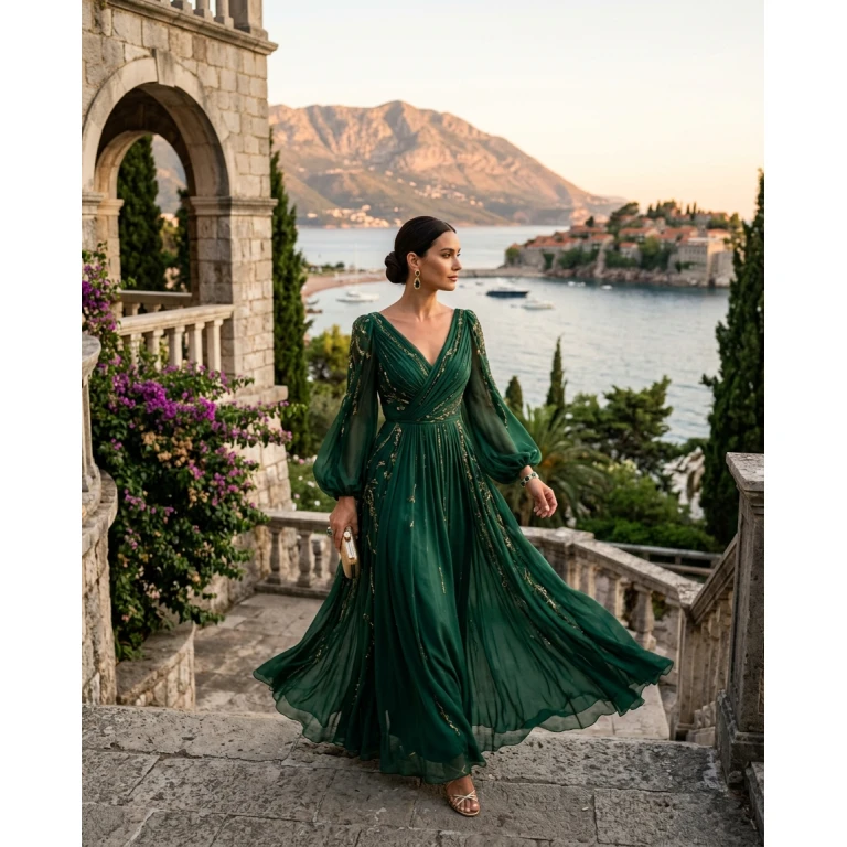 Gemma Deeks Style Guide: Cocktail gala gown in Montenegro Summer 2026