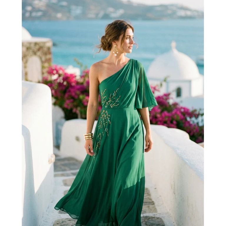 Gemma Deeks Style Guide: Cocktail gala gown in Mykonos Summer 2026