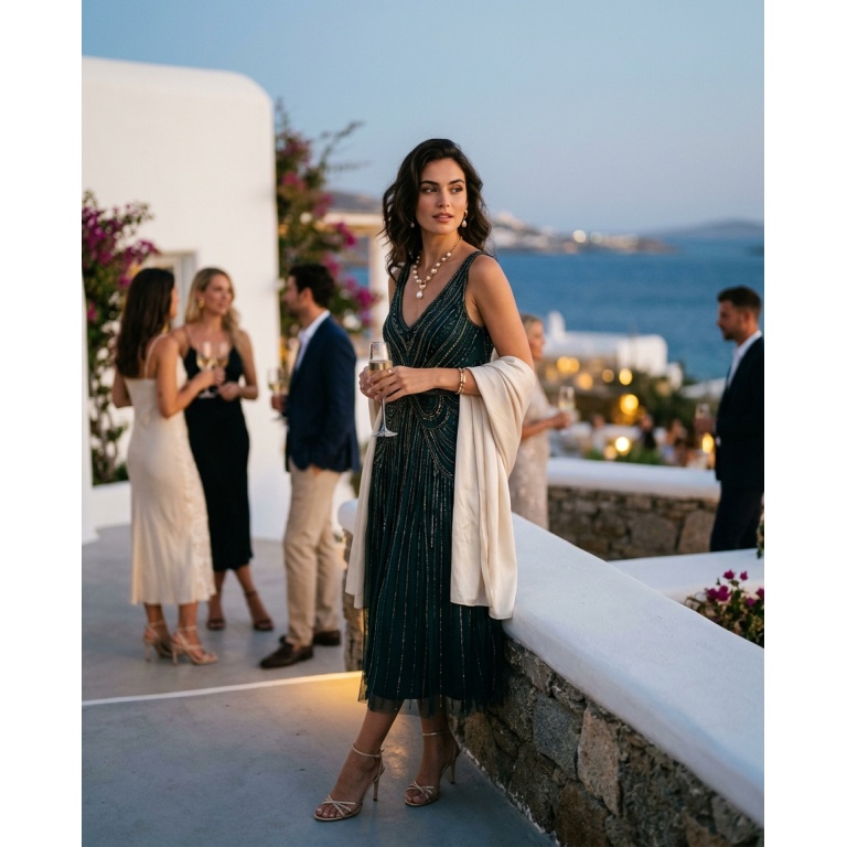 Gemma Deeks Style Guide: Cocktail Holiday parties in Mykonos Summer 2026