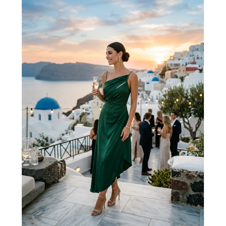 Gemma Deeks Style Guide: Cocktail Holiday parties in Santorini Summer 2026