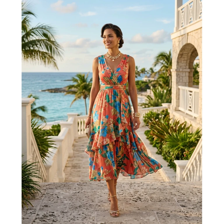 Gemma Deeks Style Guide: Cocktail wedding guest dress in Bahamas Summer 2026