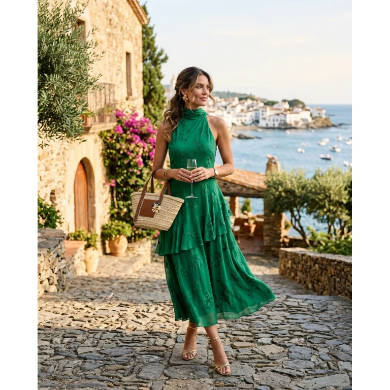 Gemma Deeks Style Guide: Cocktail wedding guest dress in Catalonia Summer 2026