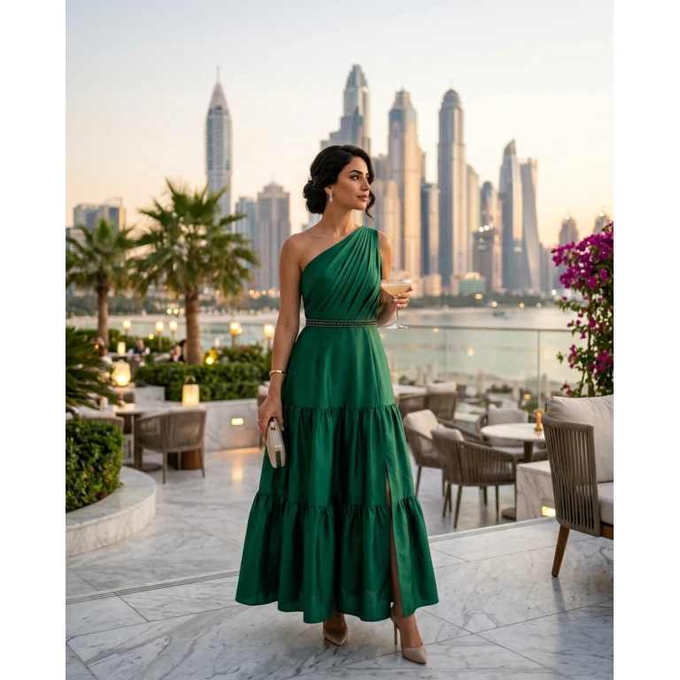 Gemma Deeks Style Guide: Cocktail wedding guest dress in Dubai Summer 2026