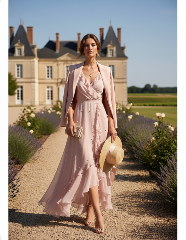 Gemma Deeks Style Guide: Cocktail wedding guest dress in France Summer 2026