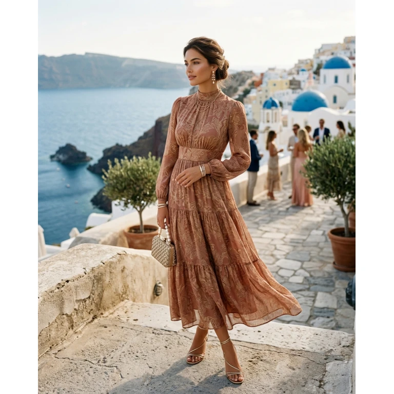 Gemma Deeks Style Guide: Cocktail wedding guest dress in Greece Summer 2026