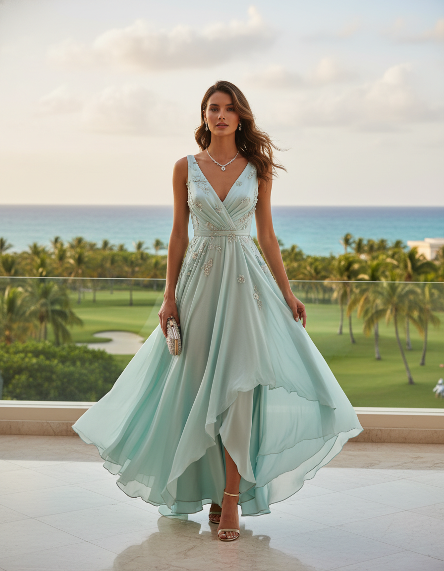 Gemma Deeks Style Guide: Cocktail wedding guest dress in La Romana Summer 2026