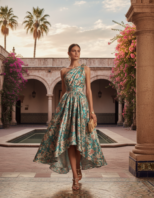 Gemma Deeks Style Guide: Cocktail wedding guest dress in Mexico Summer 2026