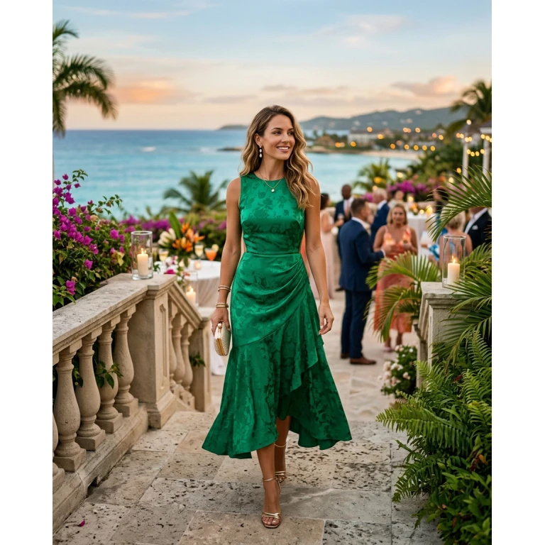 Gemma Deeks Style Guide: Cocktail wedding guest dress in Montego Bay Summer 2026