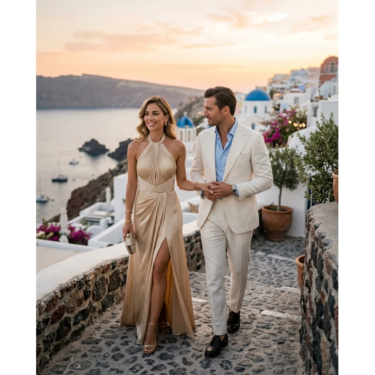 Gemma Deeks Style Guide: Elegant Chic Date night in Santorini Summer 2026
