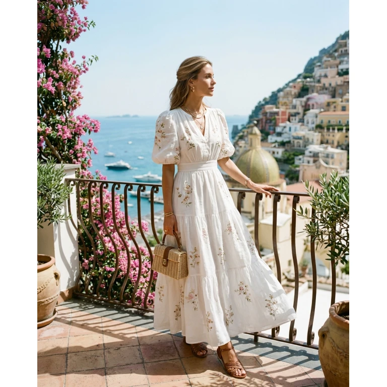 Gemma Deeks Style Guide: Elegant Chic Designer Summer Dresses in Amalfi Coast Summer 2026