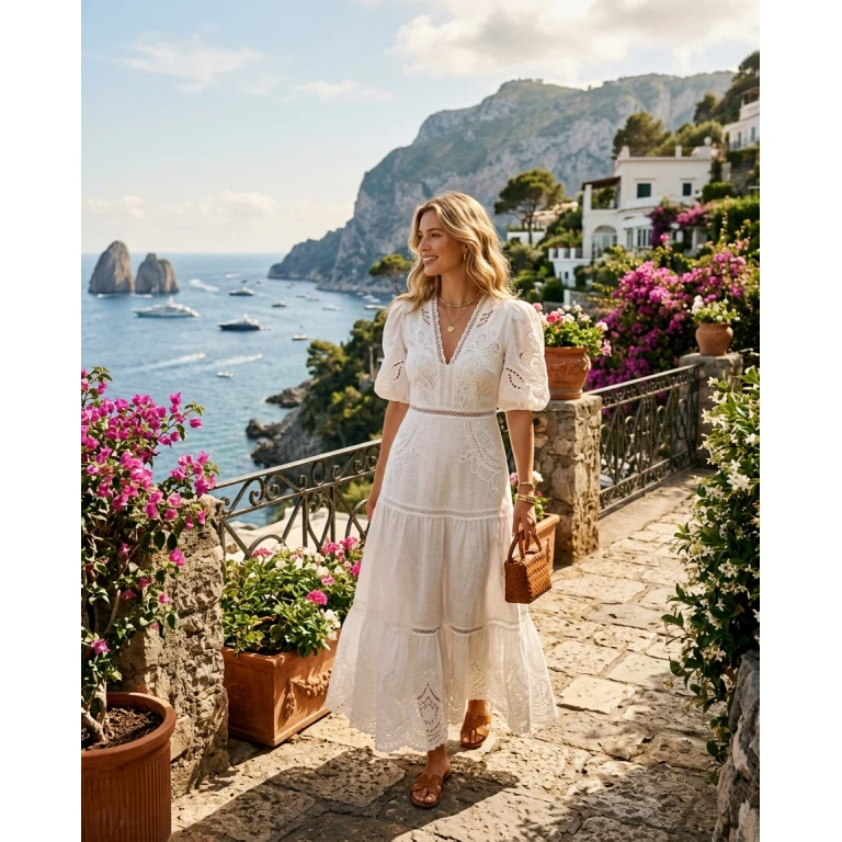 Gemma Deeks Style Guide: Elegant Chic Designer Summer Dresses in Capri Summer 2026