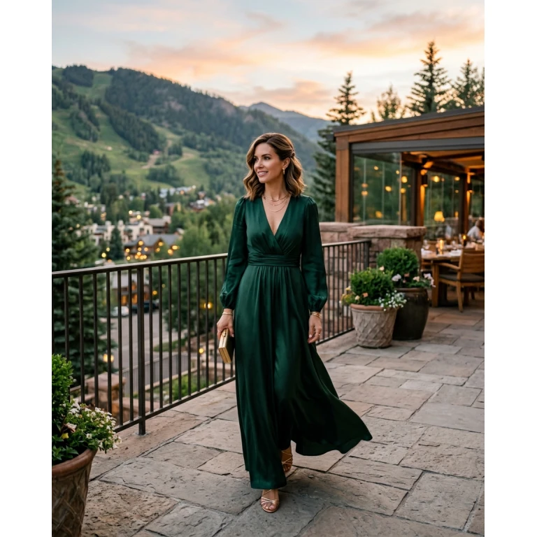 Gemma Deeks Style Guide: Elegant Chic dinner outfit in Aspen Summer 2026