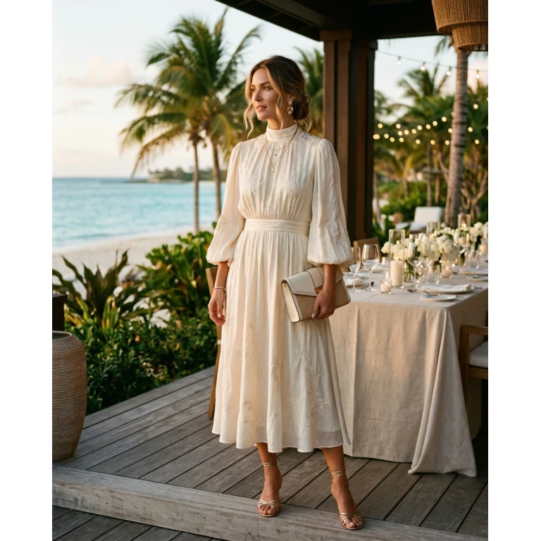Gemma Deeks Style Guide: Elegant Chic dinner outfit in Bahamas Summer 2026