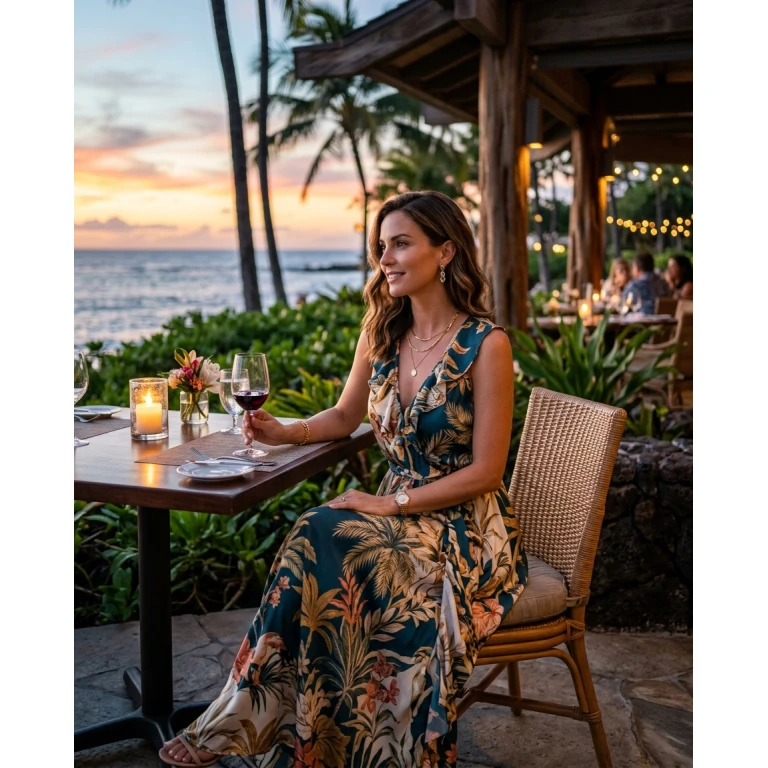 Gemma Deeks Style Guide: Elegant Chic dinner outfit in Hawaii Summer 2026