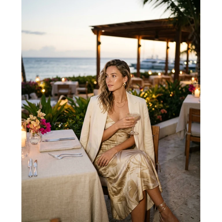 Gemma Deeks Style Guide: Elegant Chic dinner outfit in La Romana Summer 2026