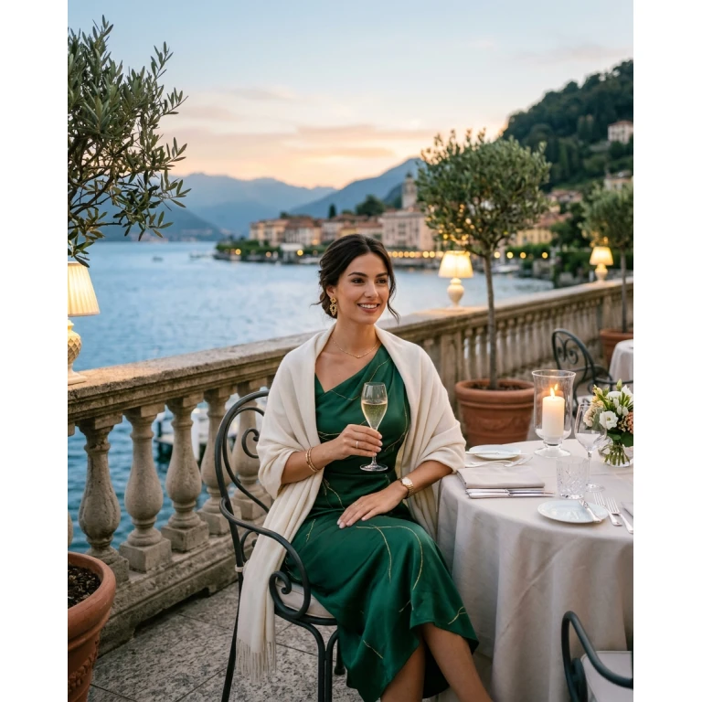 Gemma Deeks Style Guide: Elegant Chic dinner outfit in Lake Como Summer 2026