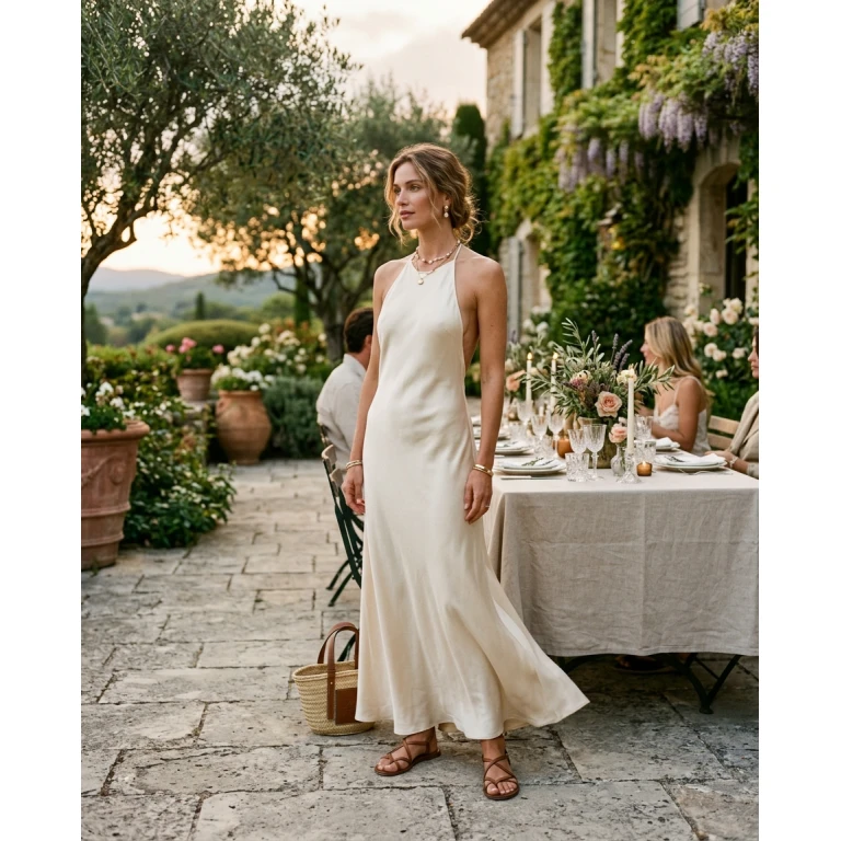 Gemma Deeks Style Guide: Elegant Chic dinner outfit in Provence France Summer 2026