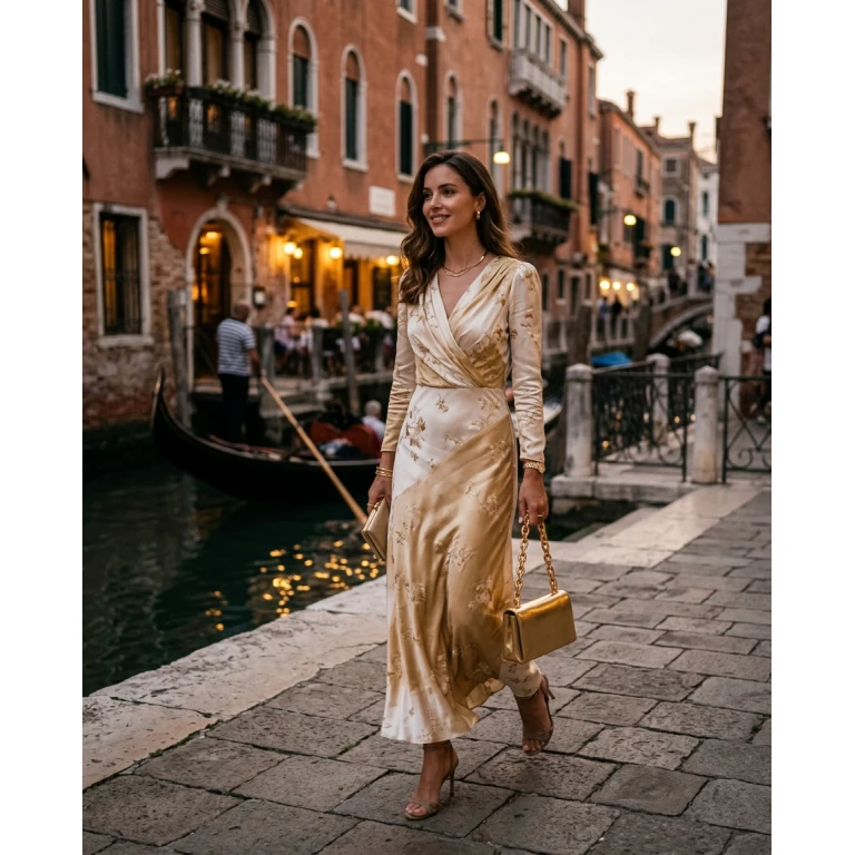 Gemma Deeks Style Guide: Elegant Chic dinner outfit in Venice Summer 2026